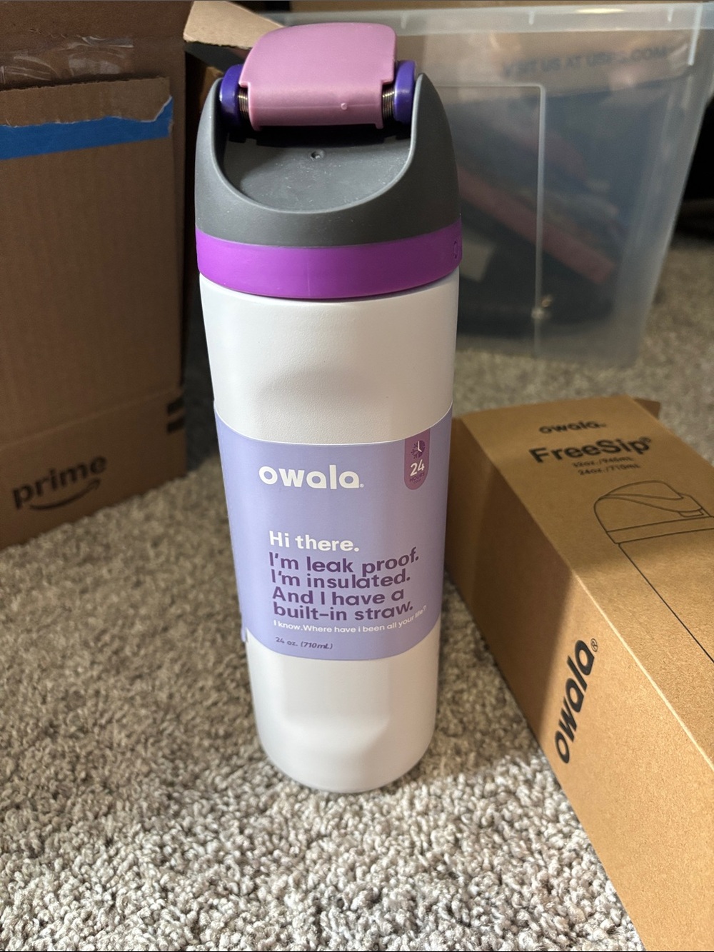 Owala 24oz Insulated Water Bottle with Straw — White and Purple
